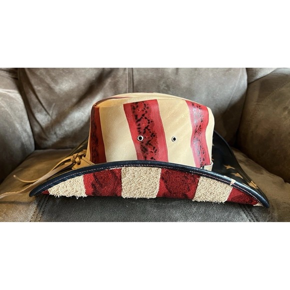 American Flag Cowboy Bull Hide Hat Star Brim Size Small - Picture 2 of 9